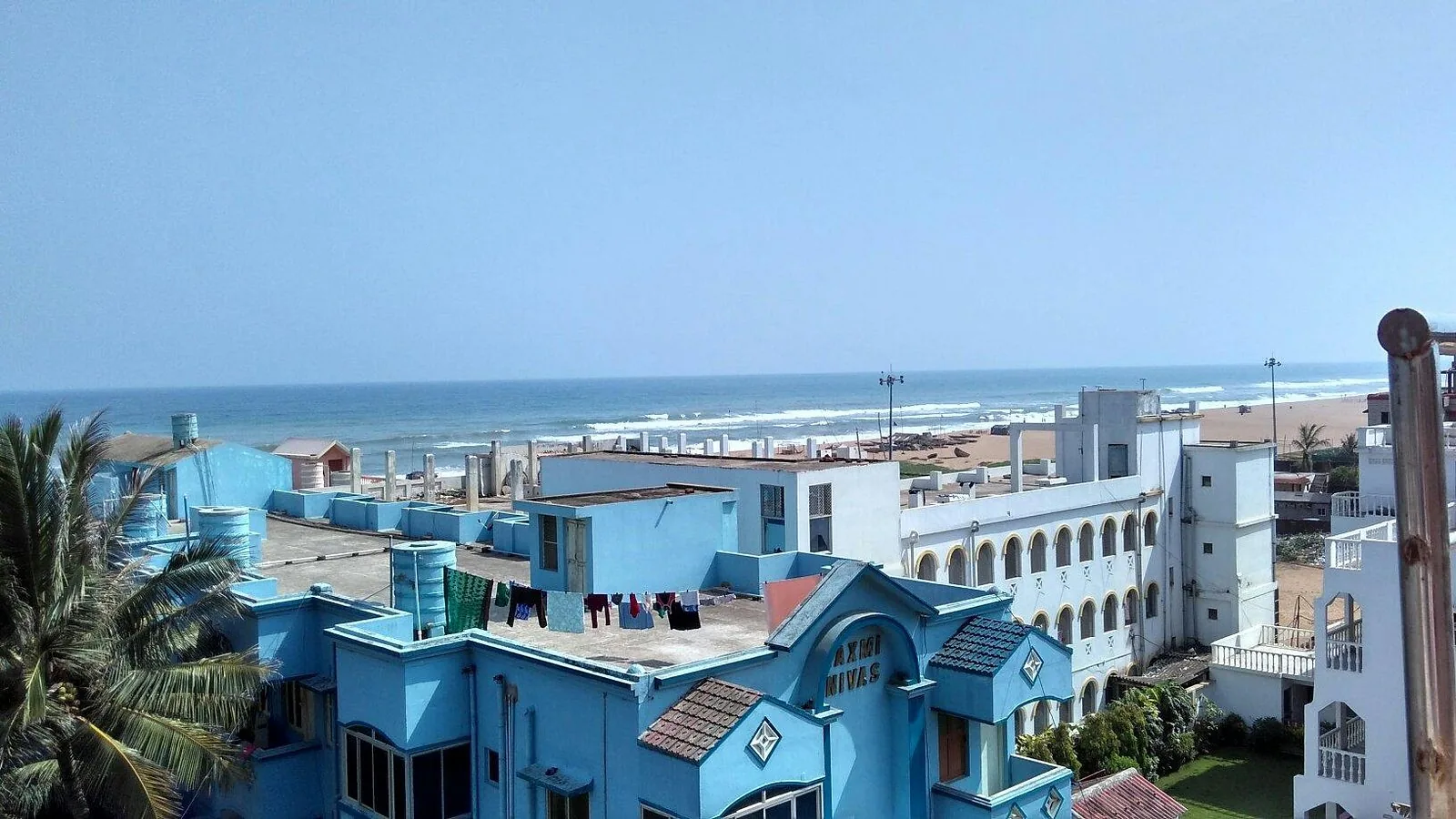 Rooftop view from Hotel Shubham Beach across Puri towards the Bay of Bengal